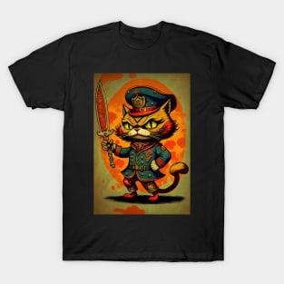 Cat in Uniform with Sword T-Shirt